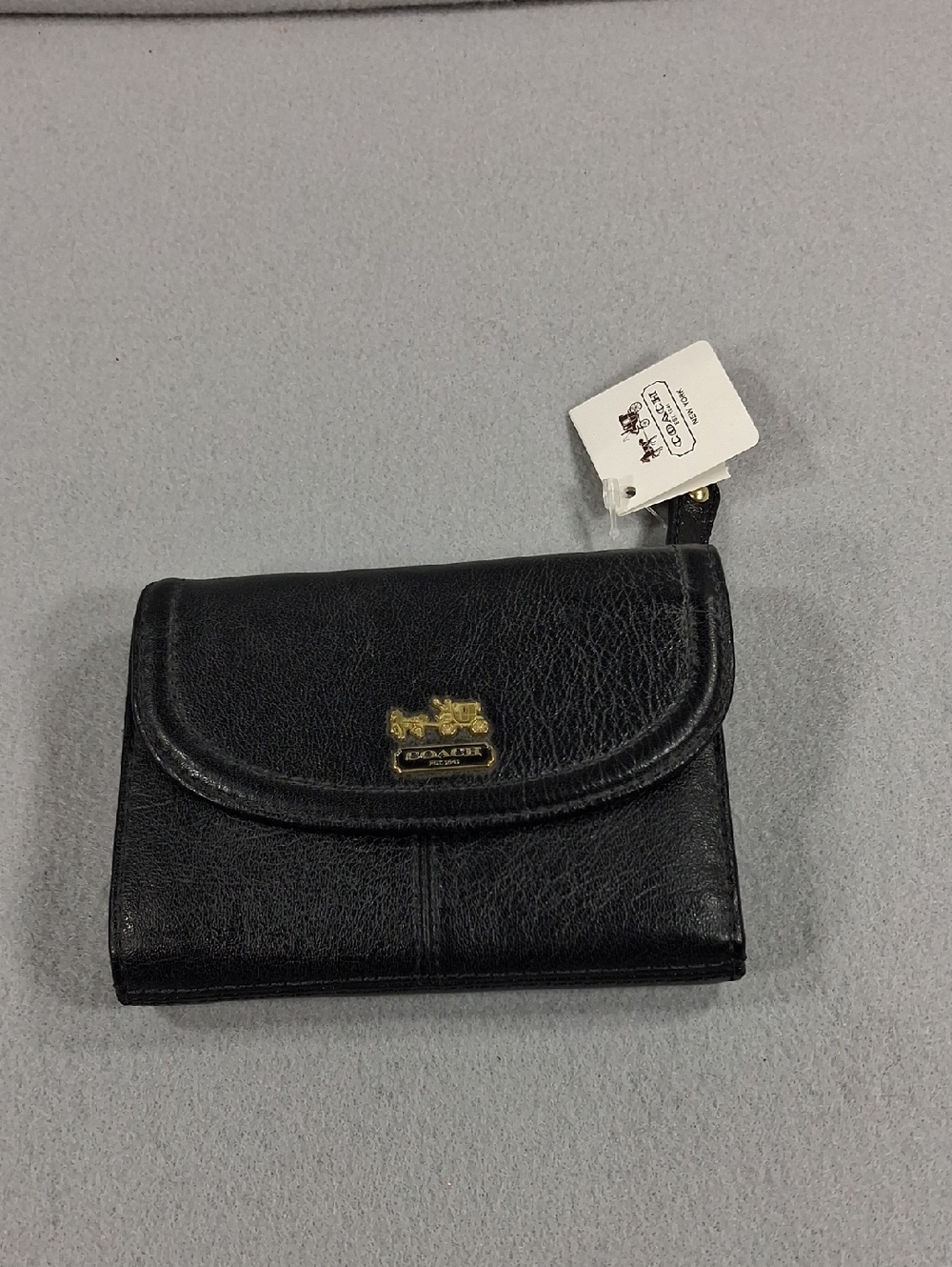 Coach Black Leather Small Wallet with Gold Horse Logo